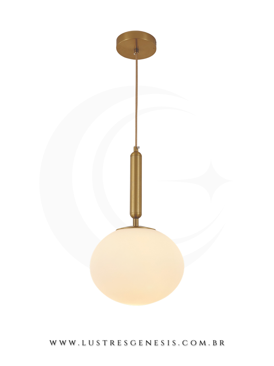 Pendente Metal Bronze e Vidro Branco &Oslash;23cm Cabeceira de Cama, Lavabo, Balcao de cozinha, Banheiro